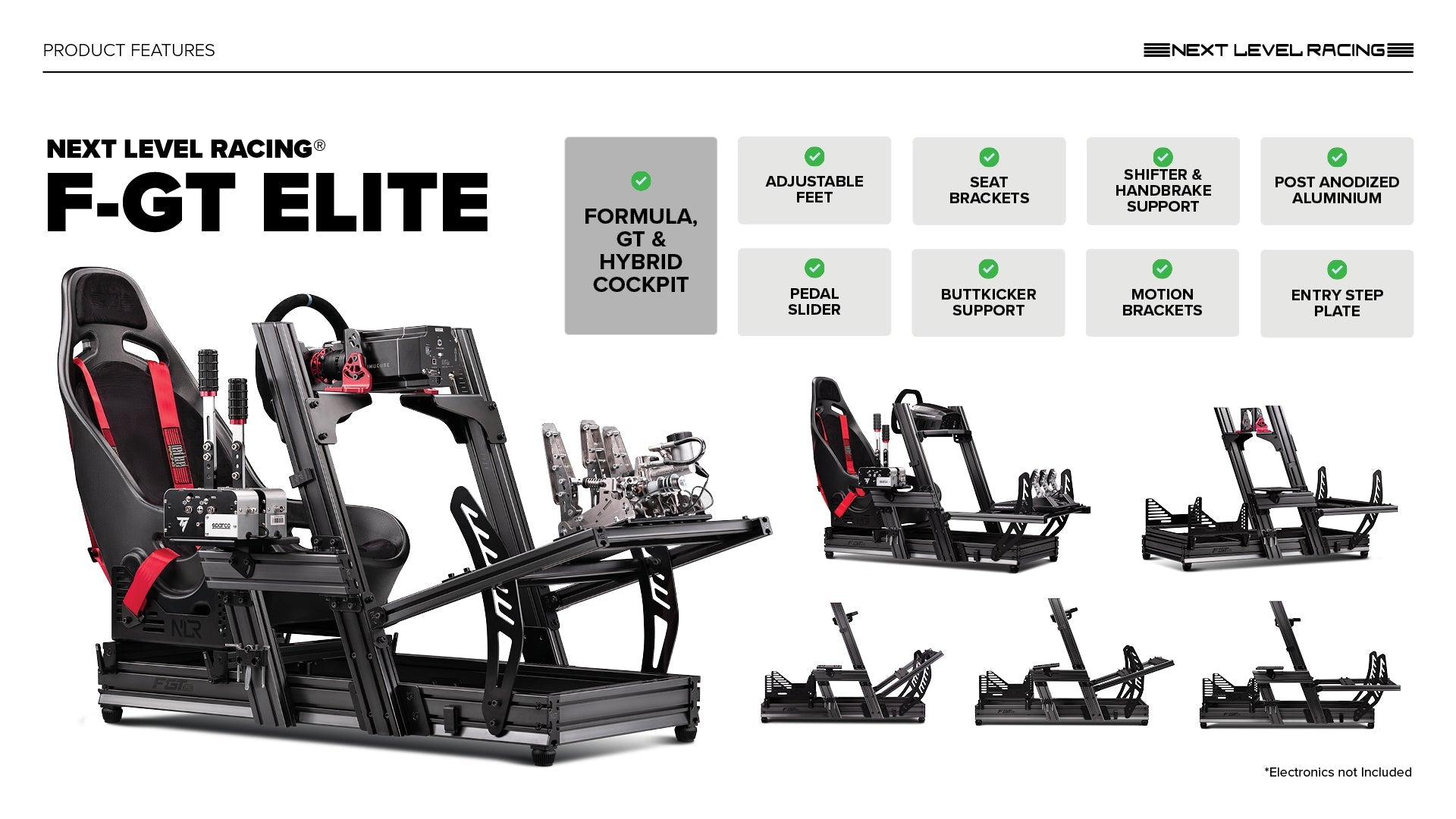 F-GT Elite Formula & GT Racing Simulator Cockpit- Side and Front Mount Edition